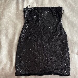 Black Sequin Strapless Dress